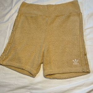 Adidas fuzzy women’s shorts size medium gold yellow color cozy soft‎ comfy